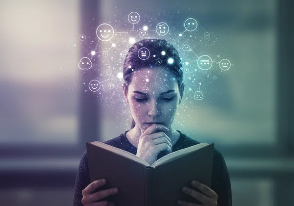 Reading a book, engaging with concepts, not visuals