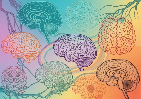 Abstract art depicting diverse brain types and neurodiversity